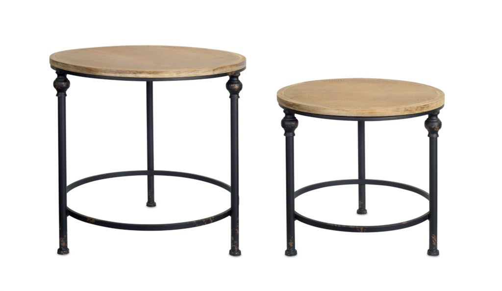 Set of 2, Round Metal/ Wooden table - Bombay Mercantile