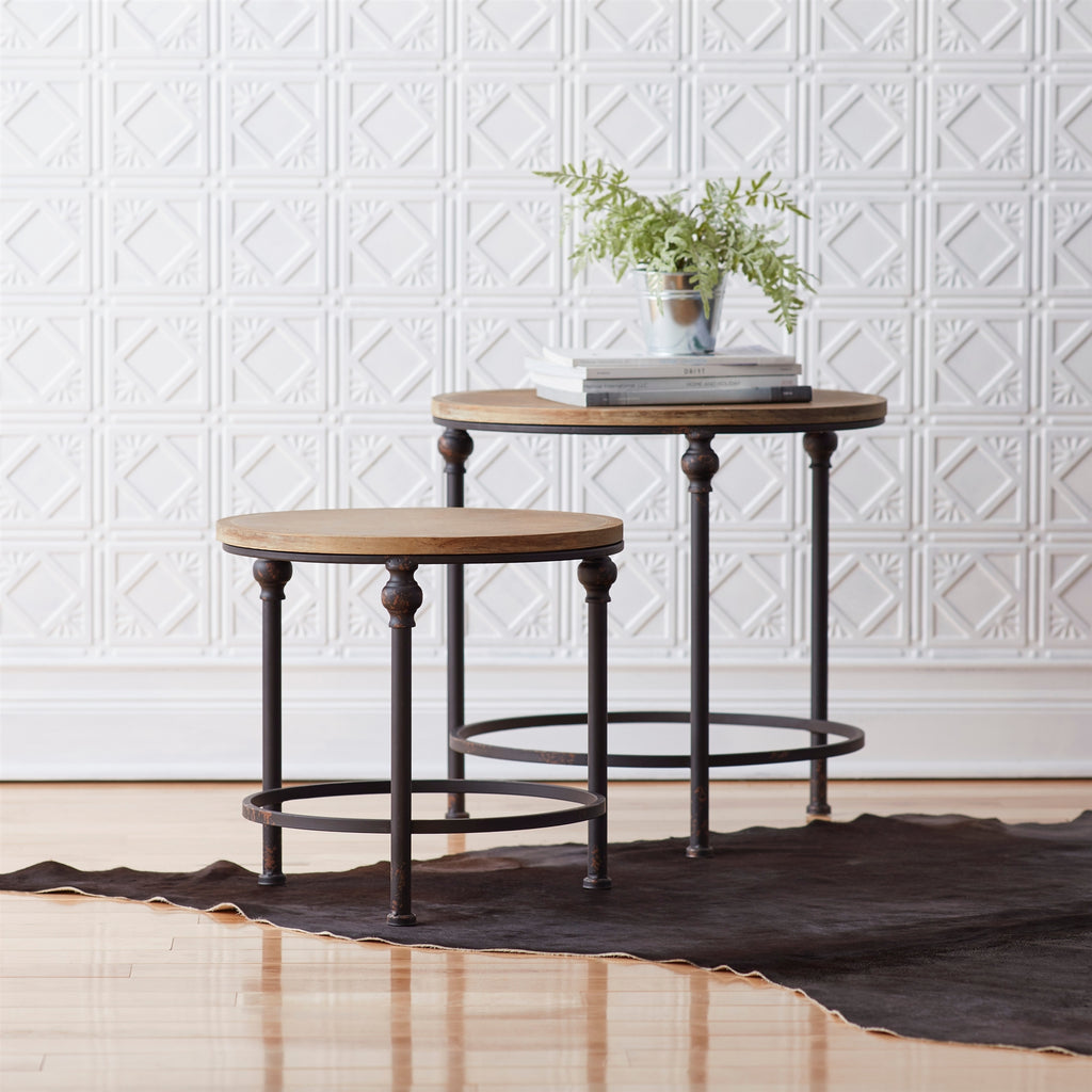 Set of 2, Round Metal/ Wooden table - Bombay Mercantile