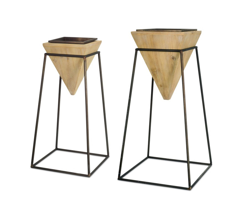 Set of 2, Triangular planter on stand - Bombay Mercantile