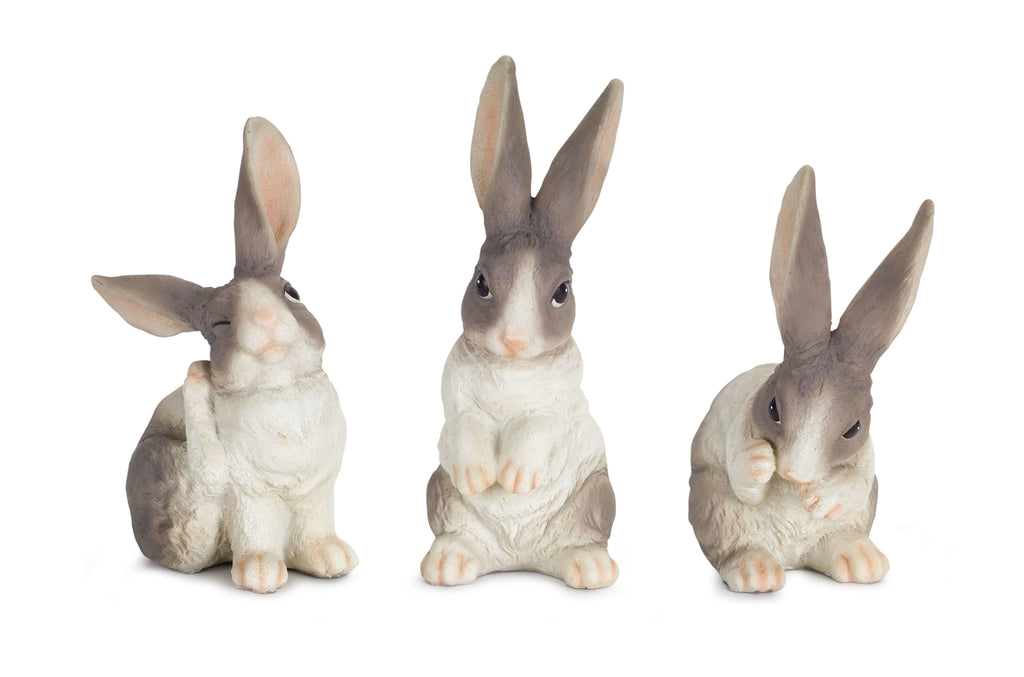 Set of 3, Brown and White Rabbit - Bombay Mercantile