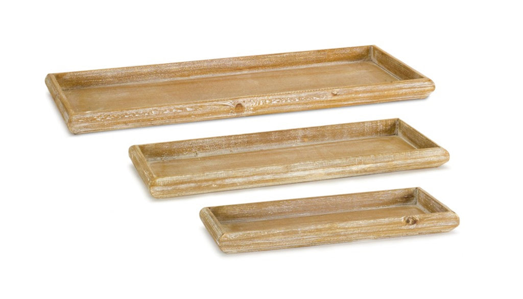 Set of 6, Wooden trays with Border - Bombay Mercantile