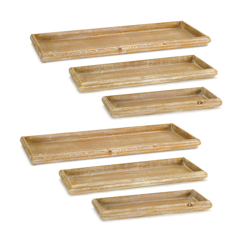 Set of 6, Wooden trays with Border - Bombay Mercantile