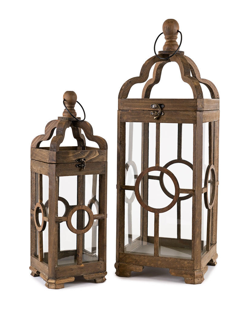 Contemporary Dark Wood Lantern, Set of 2 - Bombay Mercantile