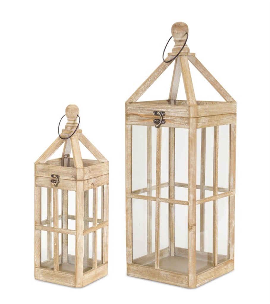Set of 2, Wooden Caged Lantern - Bombay Mercantile