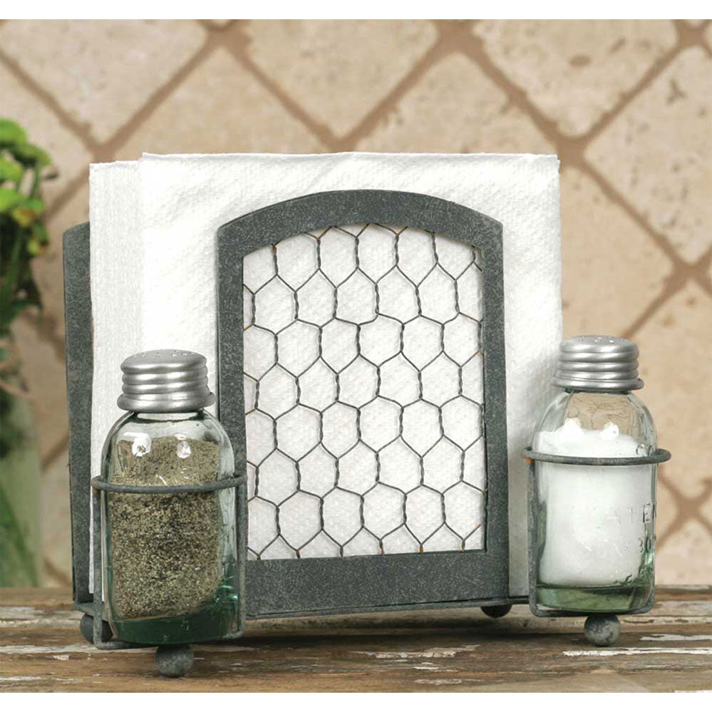 Chicken Wire Salt Pepper and Napkin Caddy - Bombay Mercantile