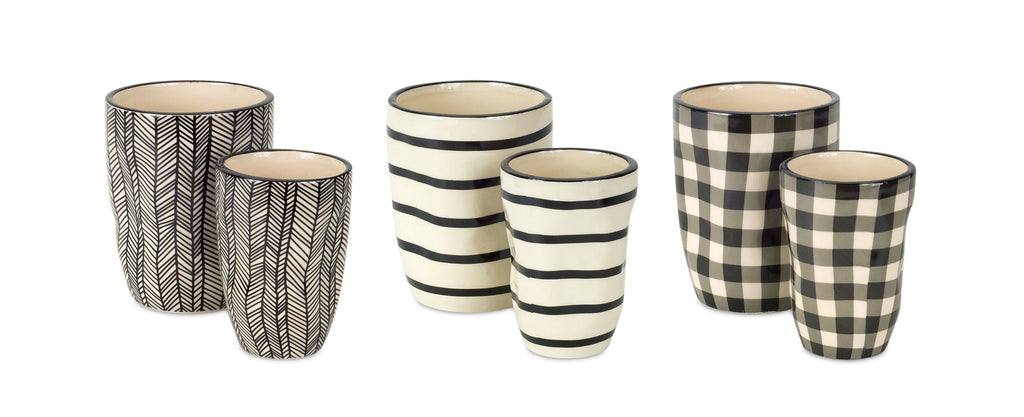 Set of 6 Assorted dolomite pots - Bombay Mercantile