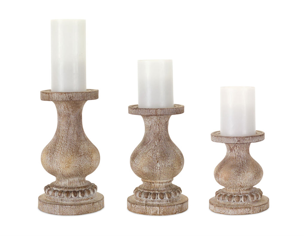 Set of 3, Resin Wooden Look Candle Holder - Bombay Mercantile