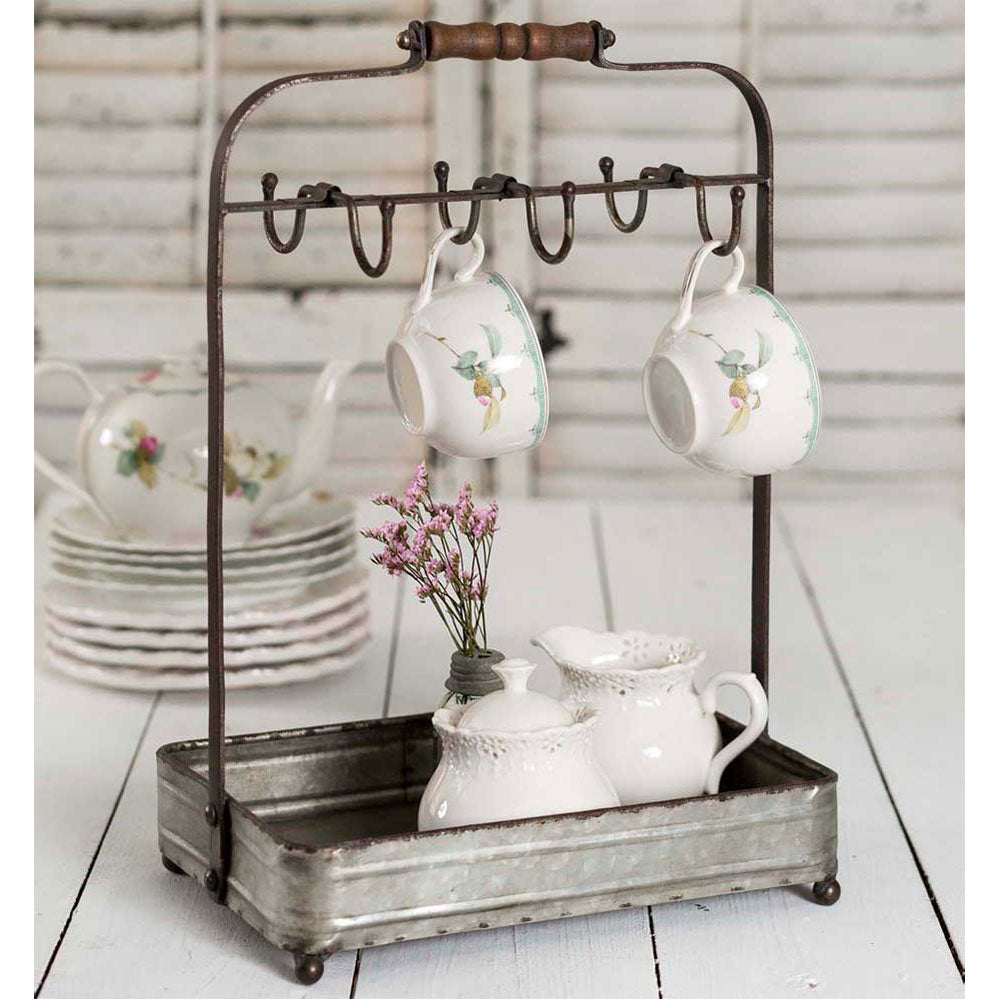 Tabletop Mug Rack with Tray - Bombay Mercantile
