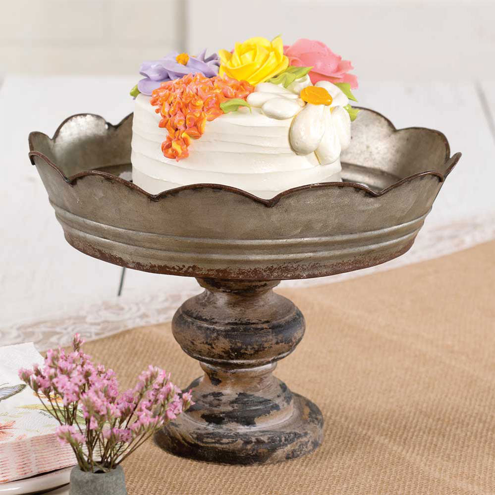 Scalloped Galvanized Metal and Wood Stand - Bombay Mercantile