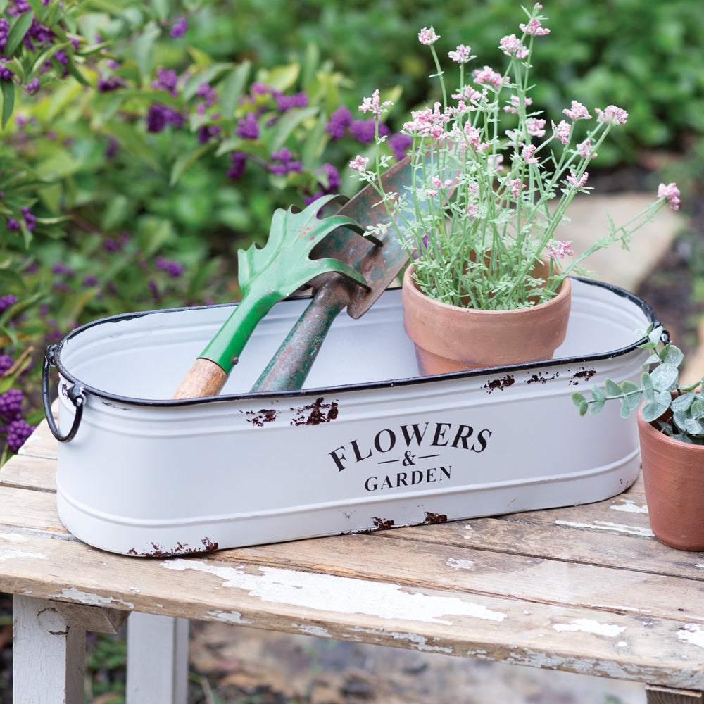 Flowers and Garden Long White Bin - Bombay Mercantile