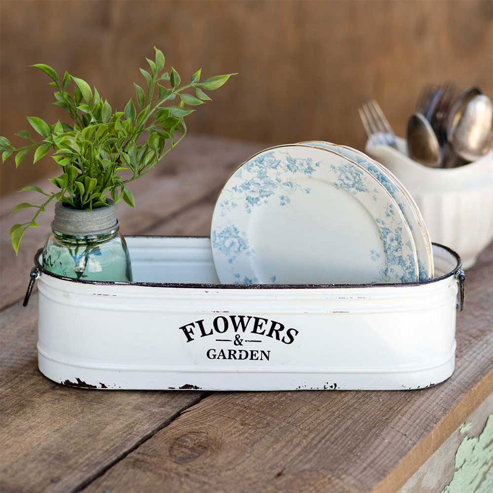Flowers and Garden Long White Bin - Bombay Mercantile