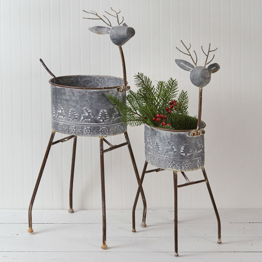 Set of Two Metal Reindeer Planters - Bombay Mercantile