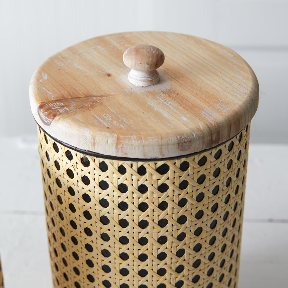 Set of Two Open Weave Cane Containers - Bombay Mercantile