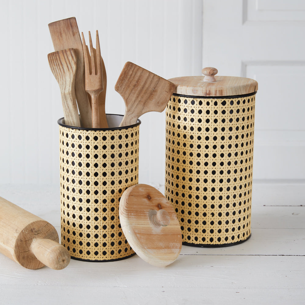 Set of Two Open Weave Cane Containers - Bombay Mercantile