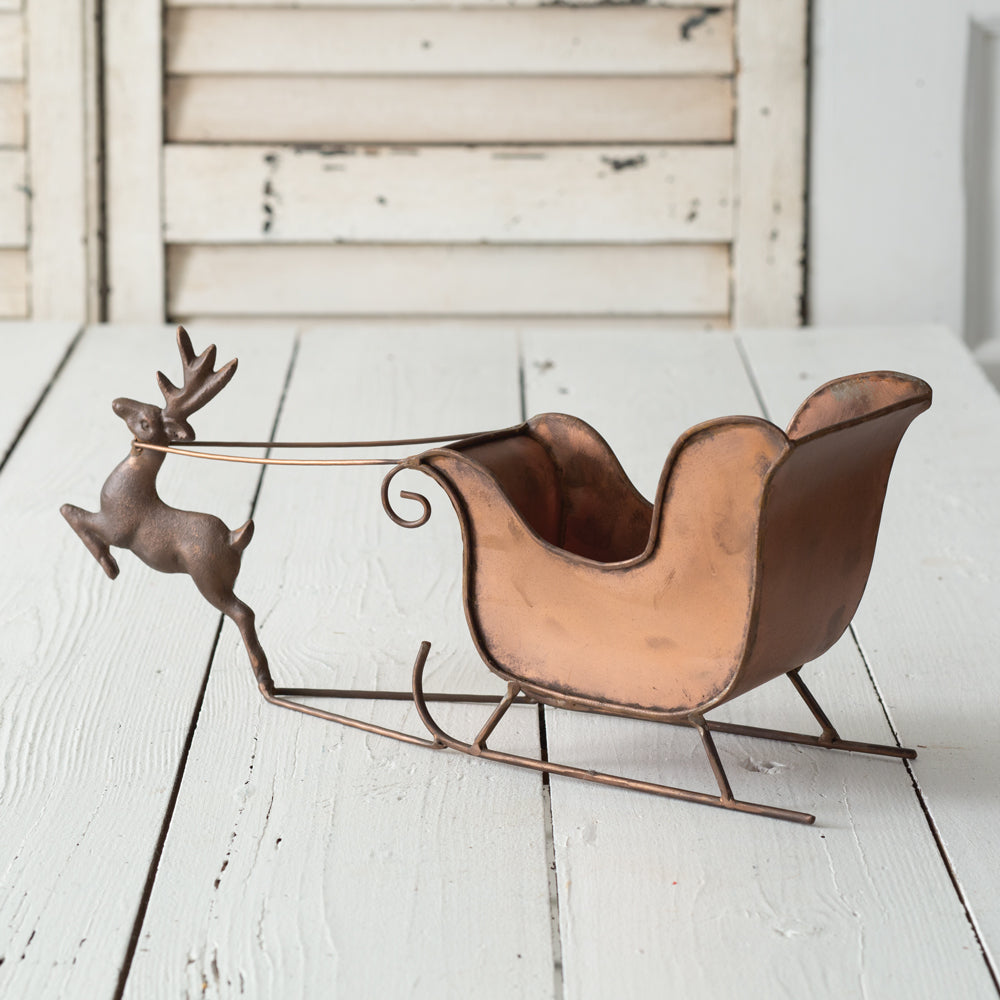Rustic Tabletop Reindeer and Sleigh - Bombay Mercantile