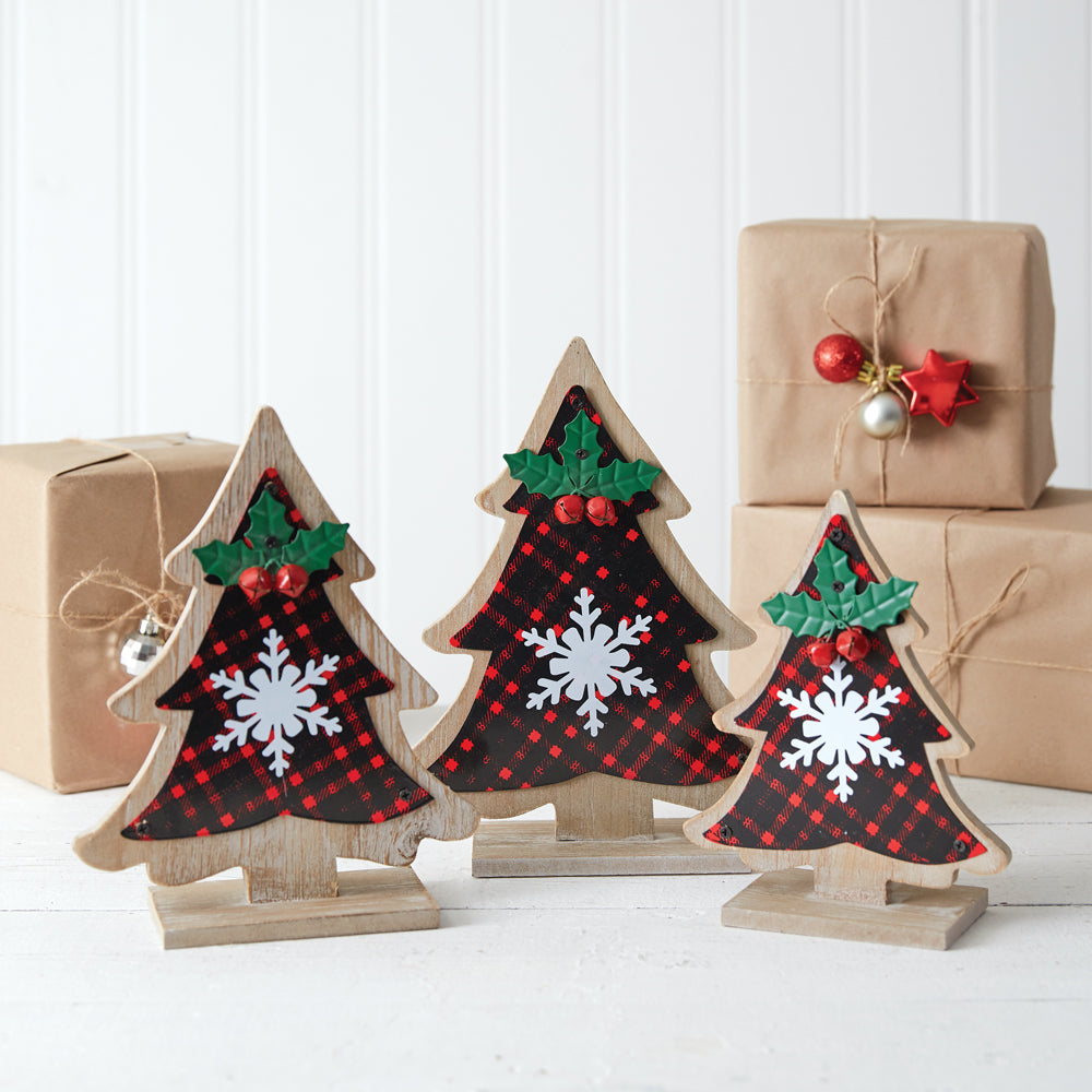 Set of Three Buffalo Plaid Tabletop Trees - Bombay Mercantile