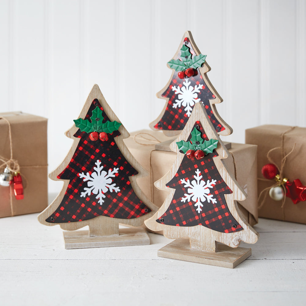 Set of Three Buffalo Plaid Tabletop Trees - Bombay Mercantile