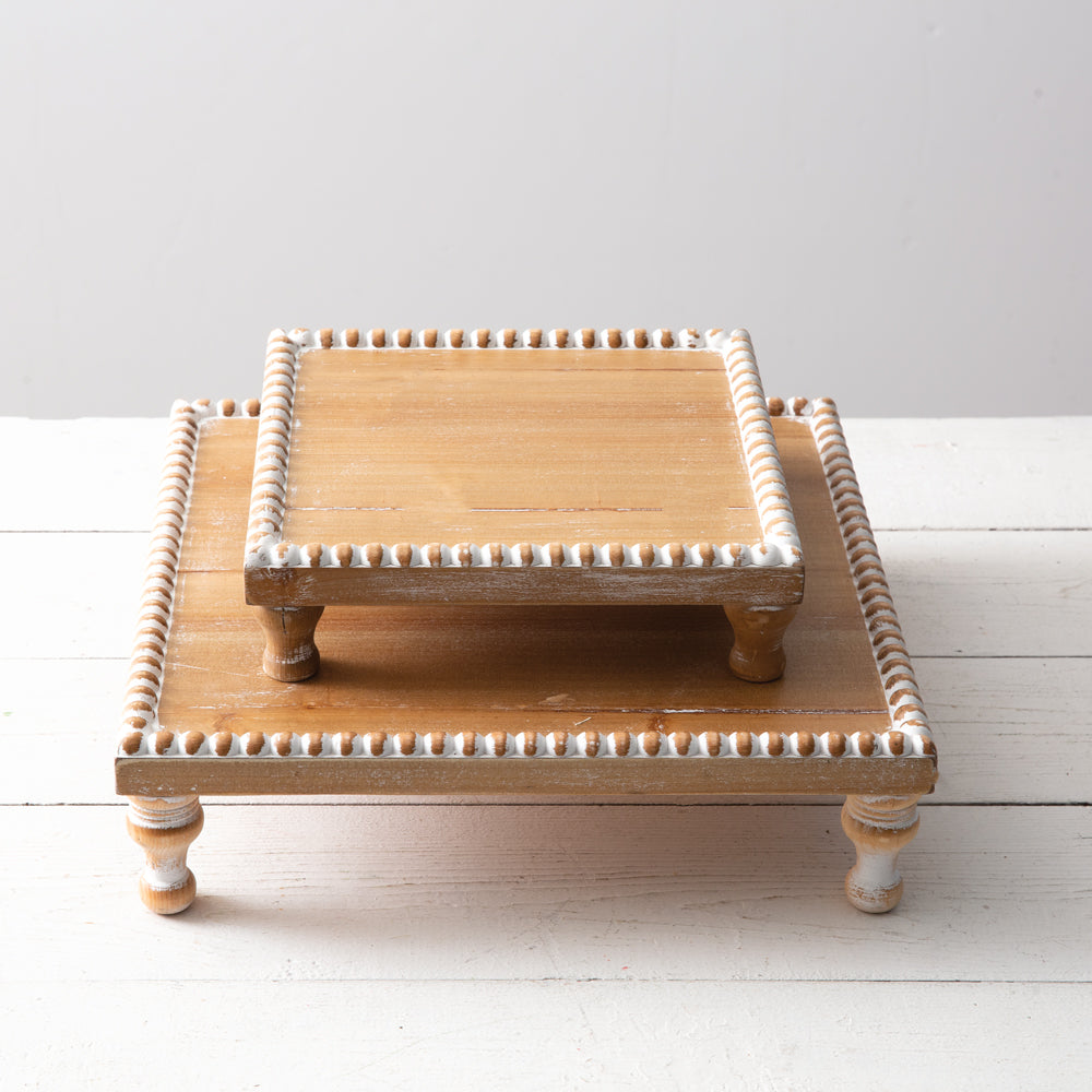 Set of Two Beaded Wood Risers - Bombay Mercantile
