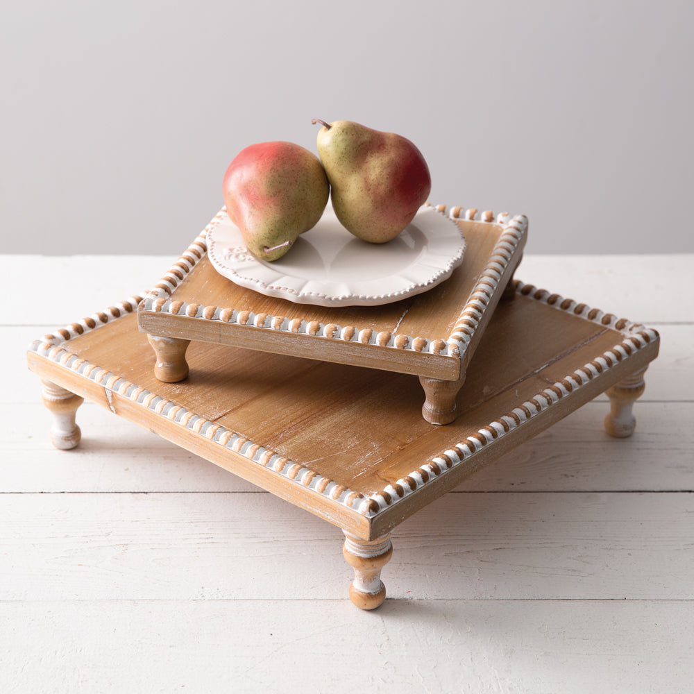 Set of Two Beaded Wood Risers - Bombay Mercantile