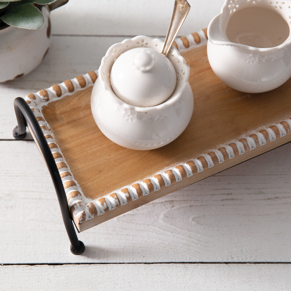 Beaded Wood and Metal Tray - Bombay Mercantile