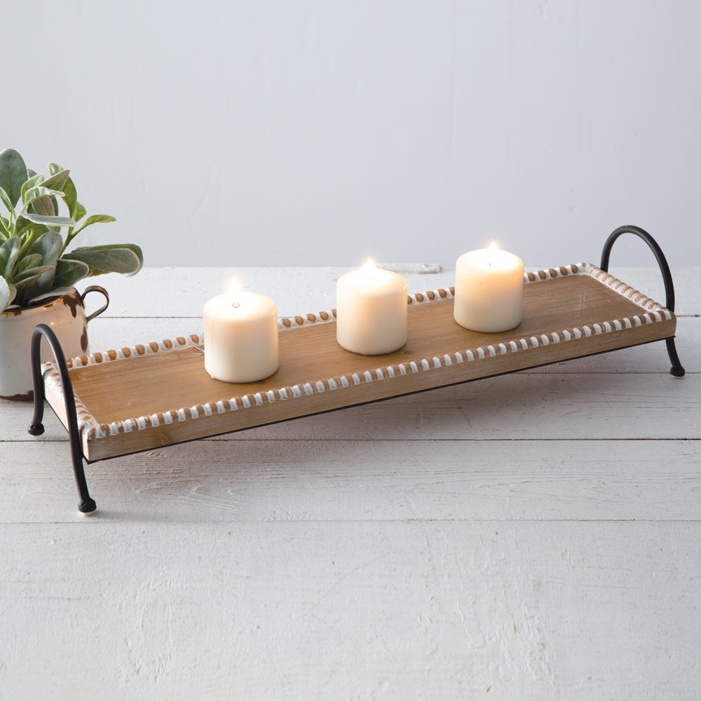 Beaded Wood and Metal Tray - Bombay Mercantile