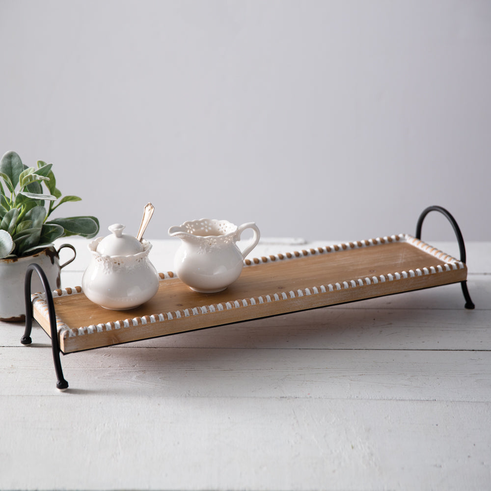 Beaded Wood and Metal Tray - Bombay Mercantile