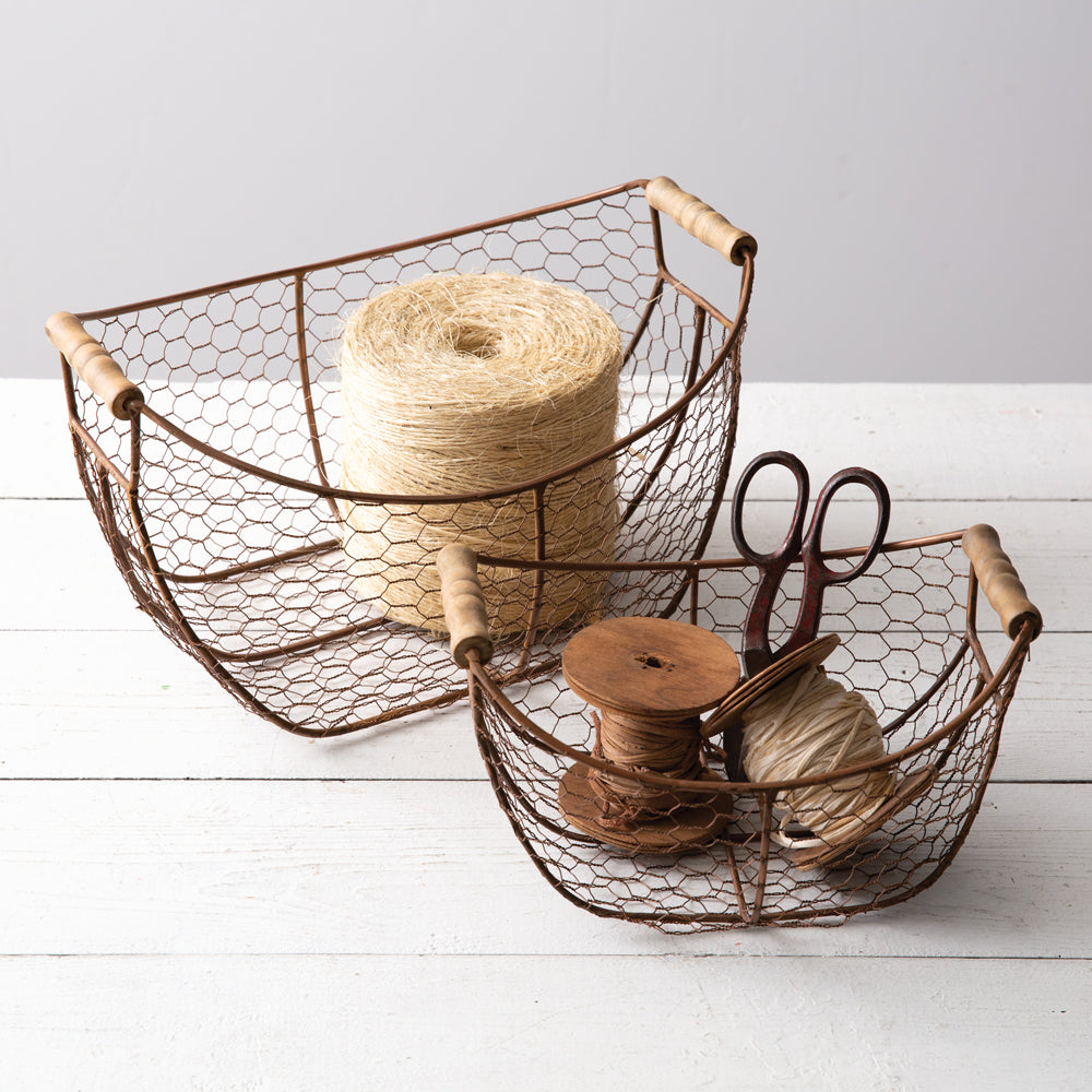 Set of Two Copper Finish Scoop Baskets - Bombay Mercantile