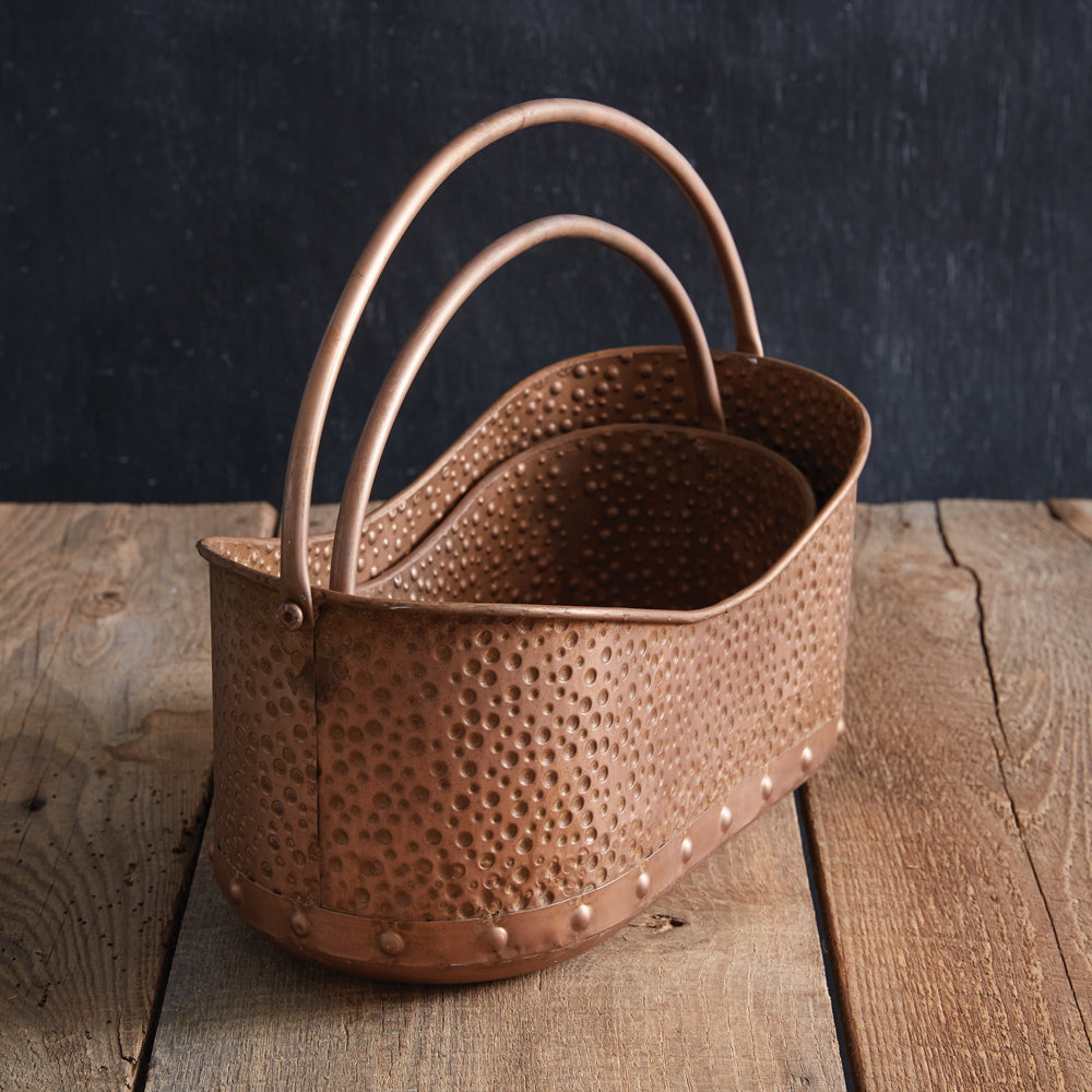 Set of Two Hammered Copper Baskets - Bombay Mercantile