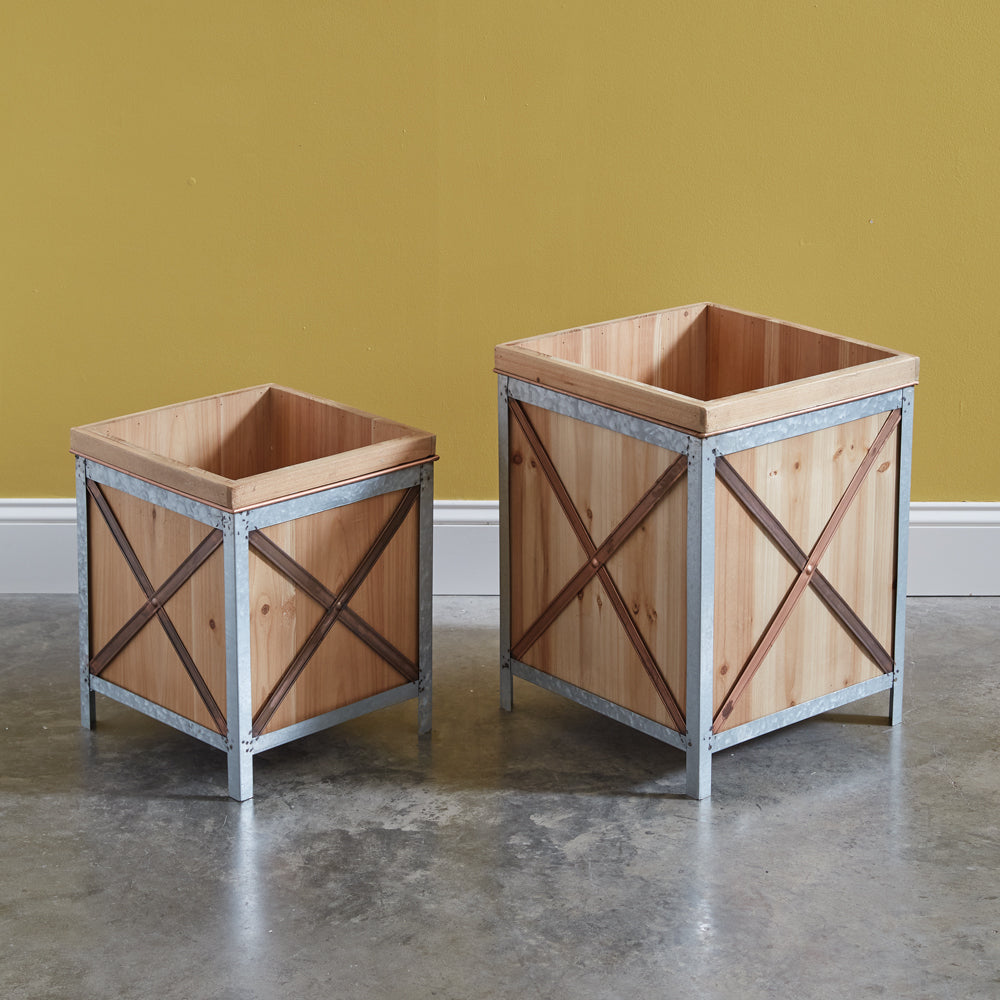 Set of Two Wood Planter Boxes - Bombay Mercantile