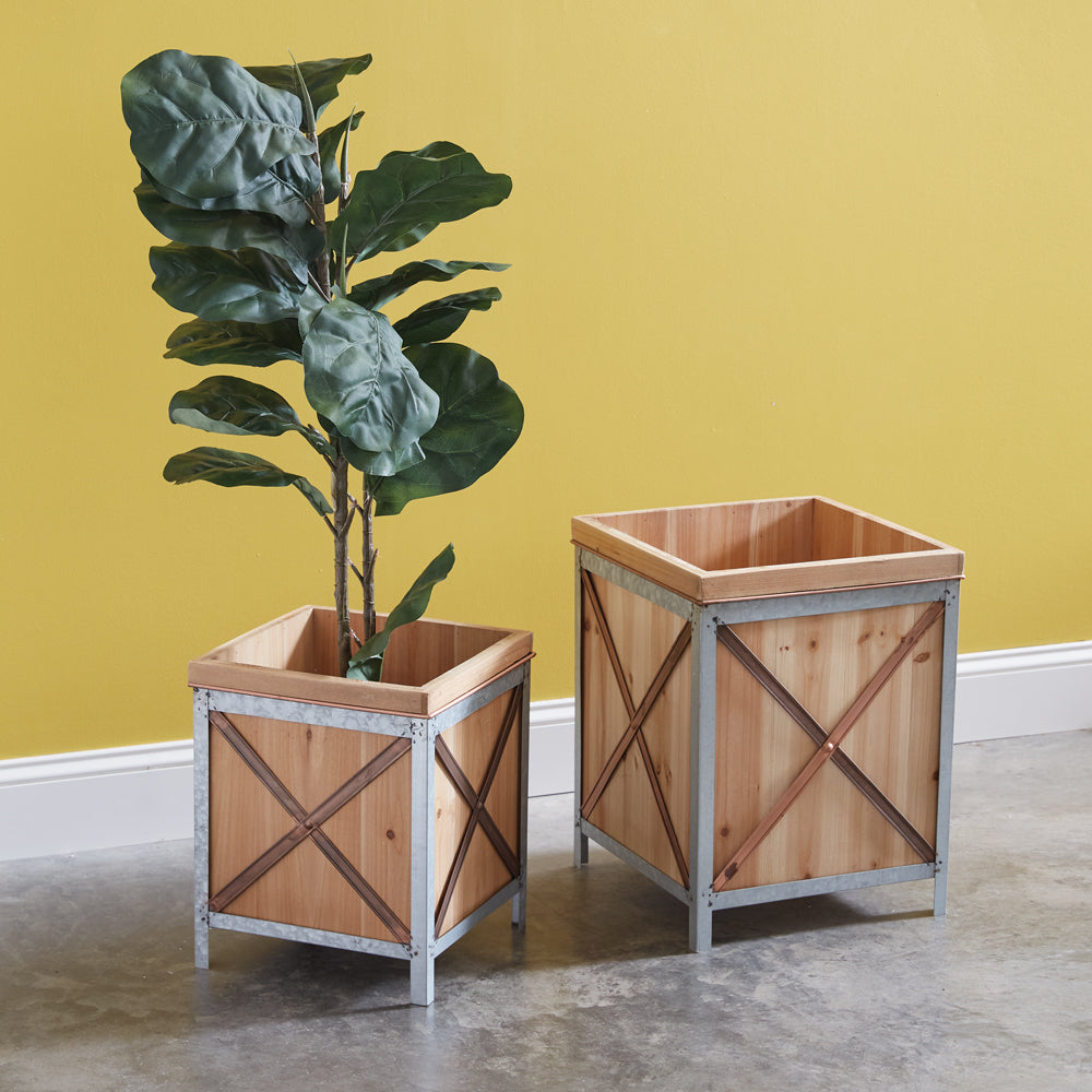 Set of Two Wood Planter Boxes - Bombay Mercantile