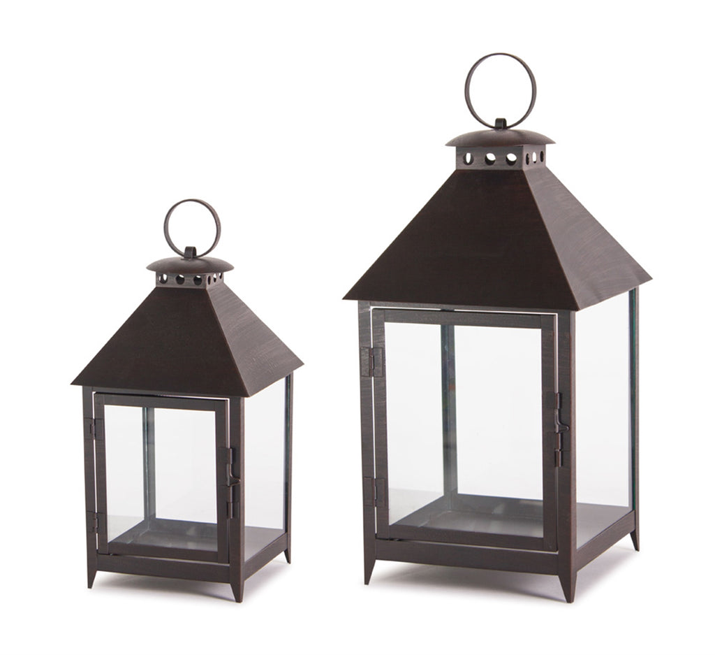 Set of 2, Slant Top Black Lantern - Bombay Mercantile