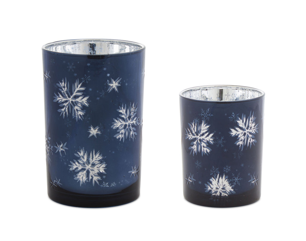 Blue Snowflake Candle holder, Set of 2 - Bombay Mercantile