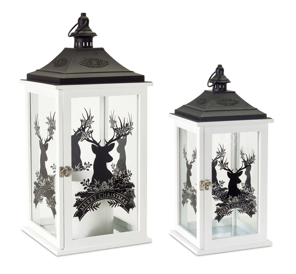 Reindeer Print Lantern, set of 2 - Bombay Mercantile