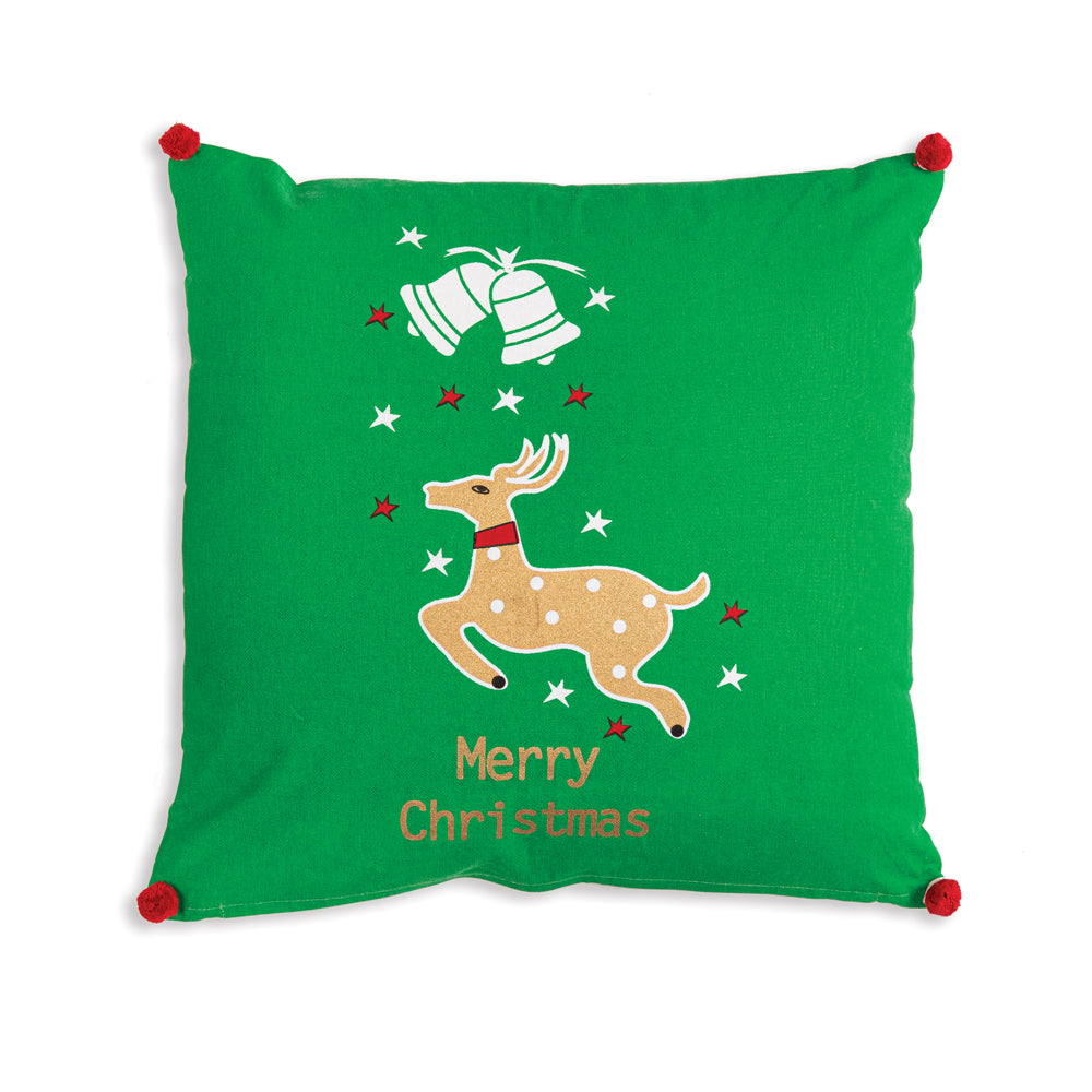 Merry Christmas Reindeer Cotton Throw Pillow - Bombay Mercantile