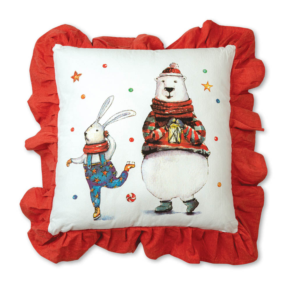 Bunny and Polar Bear Cotton Throw Pillow - Bombay Mercantile