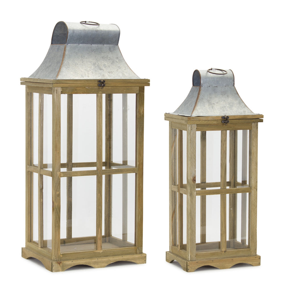 Set of 2, Zinc Wood Lantern - Bombay Mercantile