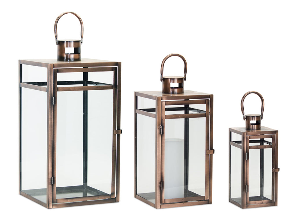 Copper Finish, Set of 3 Lantern - Bombay Mercantile