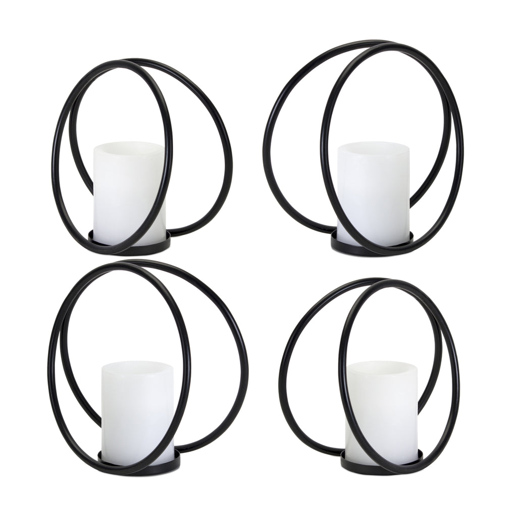 Set of 4, Black Metal Candle Holder - Bombay Mercantile