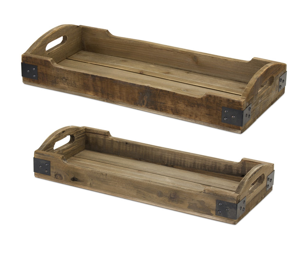 Set of 2, Wood Iron Trays - Bombay Mercantile