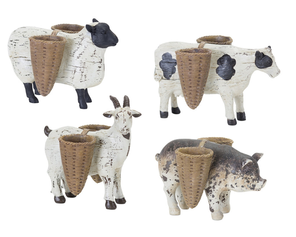 Set of 4 Farm Animals with Baskets - Bombay Mercantile