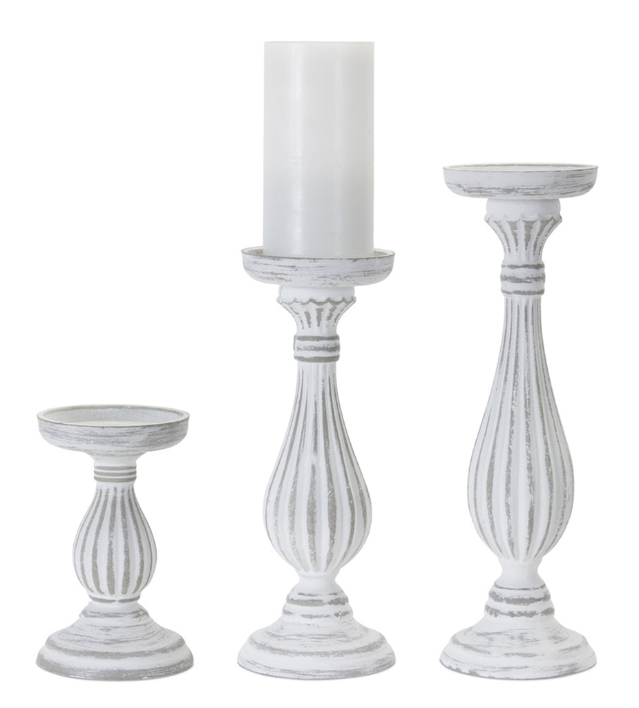 Set of 3, White Resin wood candle - Bombay Mercantile