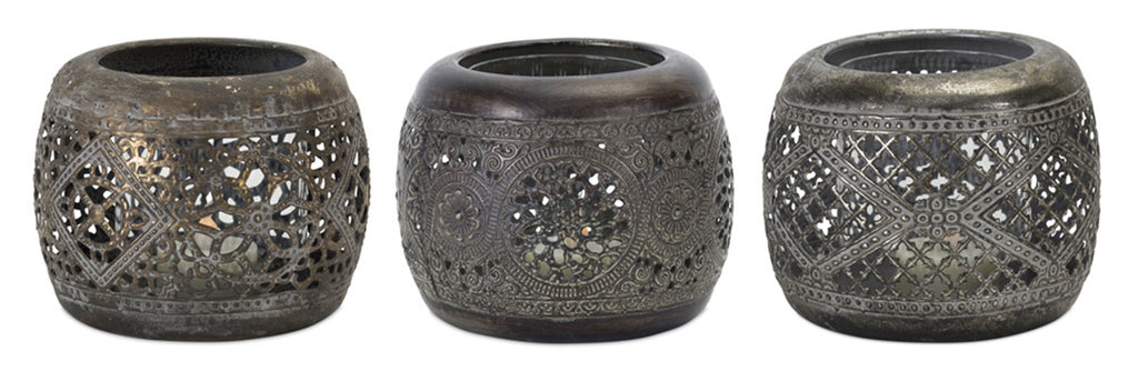 Set of 6, metal votive holder - Bombay Mercantile