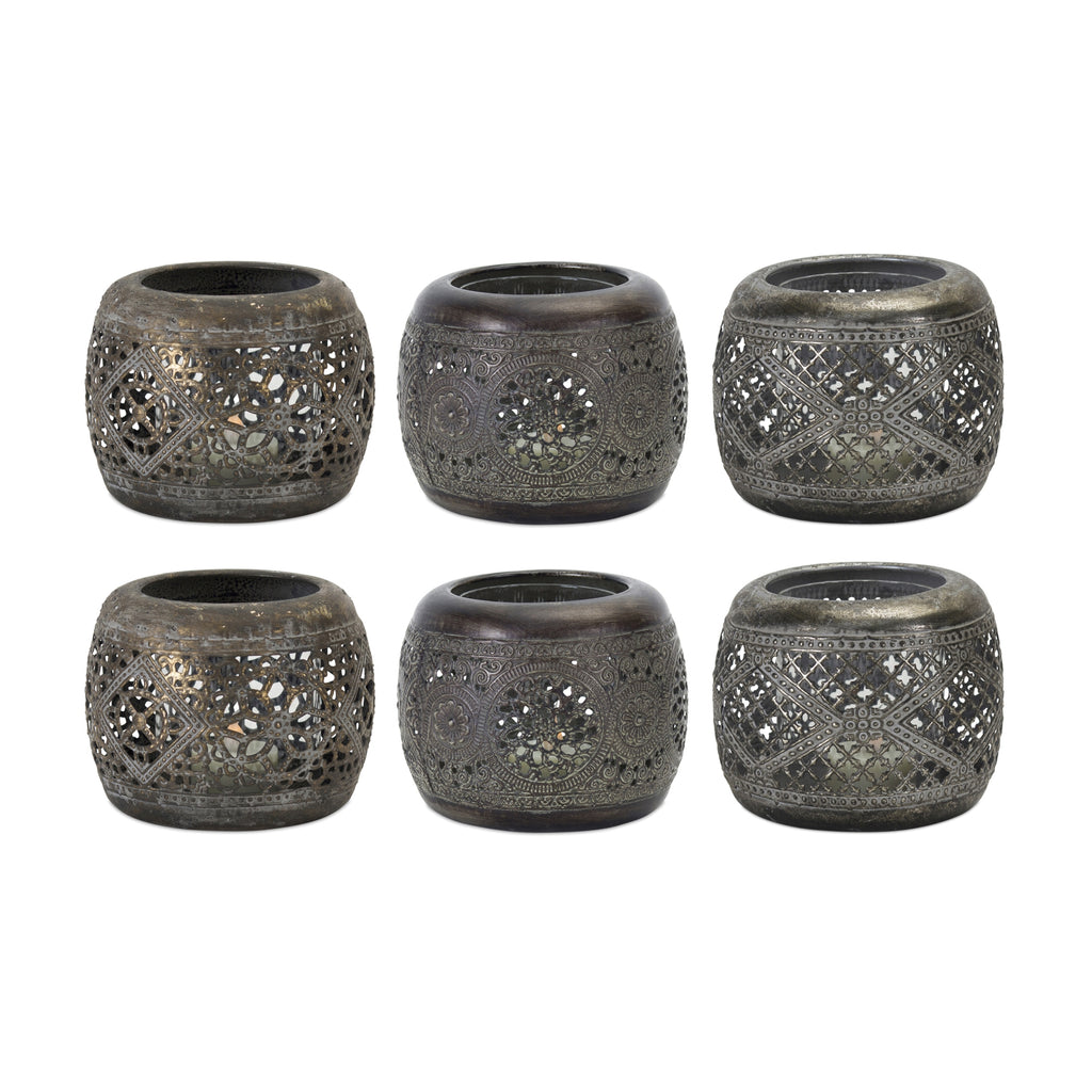 Set of 6, metal votive holder - Bombay Mercantile