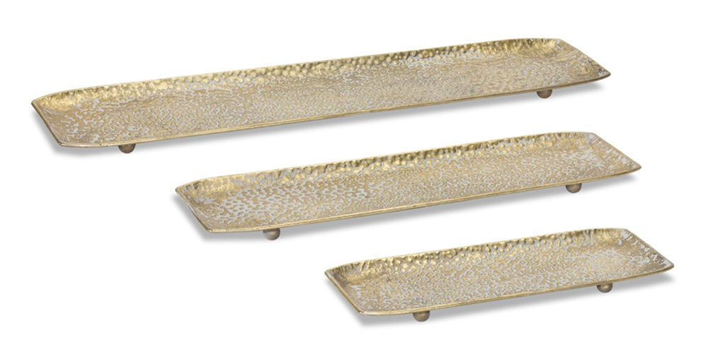 Set of 3, Metal Hammered tray - Bombay Mercantile