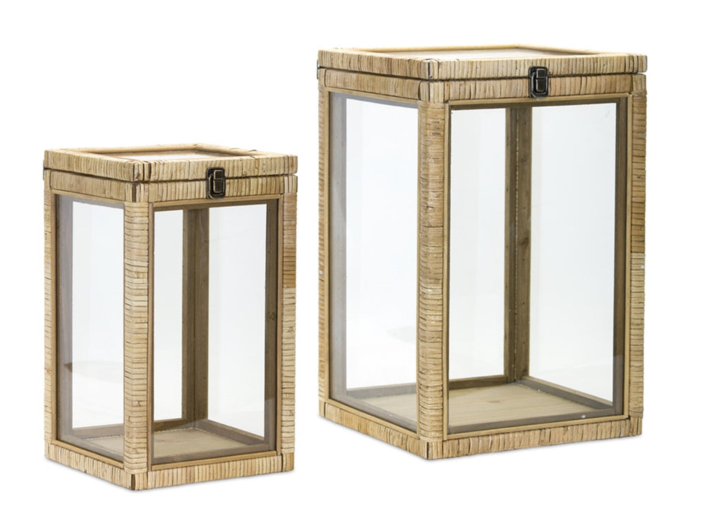 Set of 2 Glass/ Wood Boxes - Bombay Mercantile