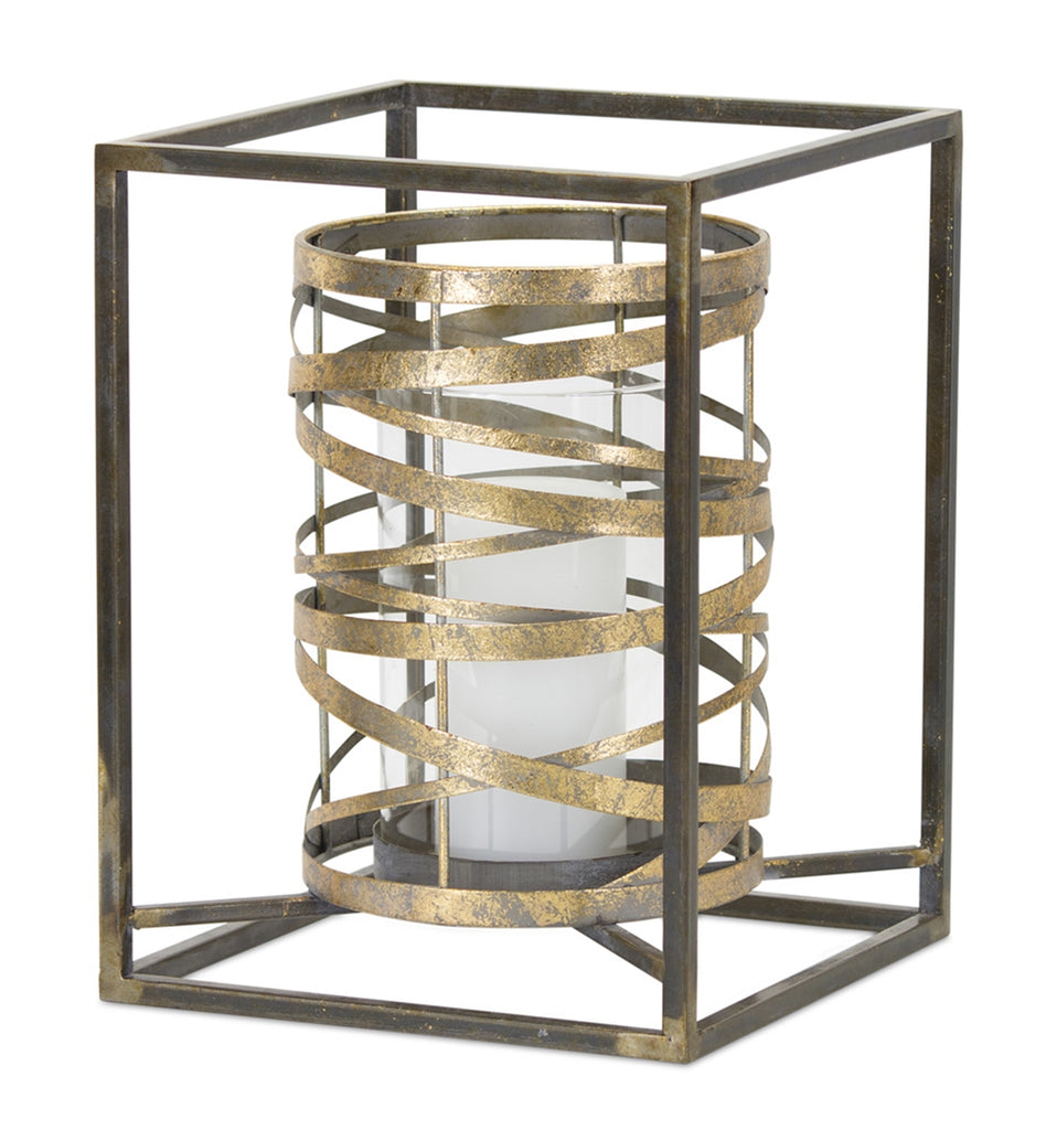 Glass candle holder in a metal frame - Bombay Mercantile
