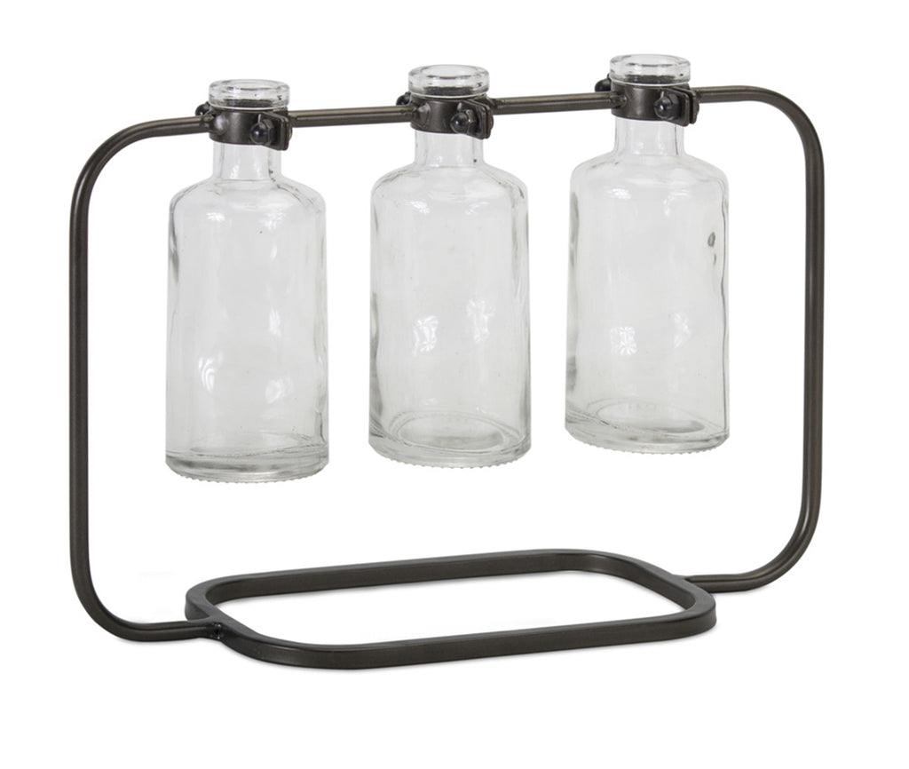 3 Vases on Holder, Set of 4 - Bombay Mercantile