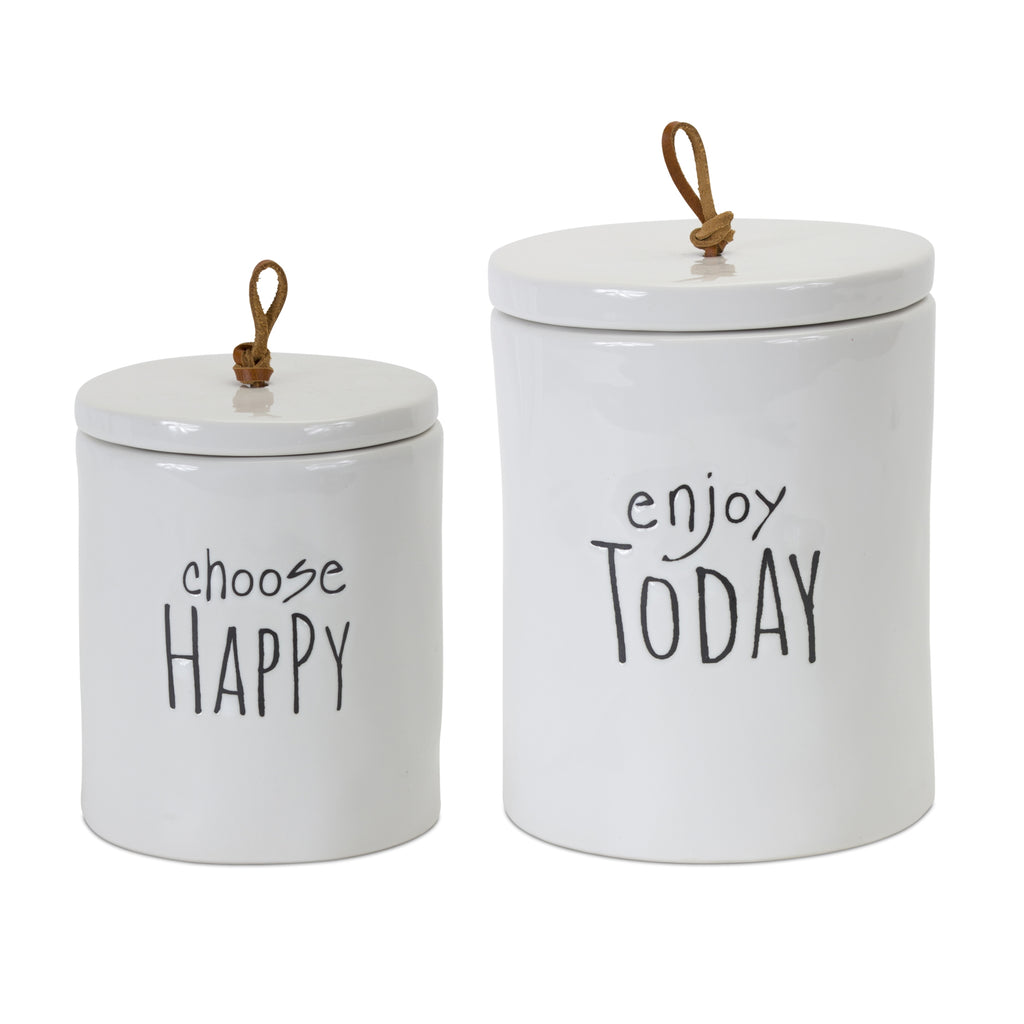 Set of 2 Stoneware Canister - Bombay Mercantile