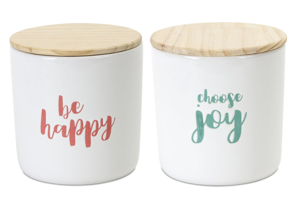 Set of 2 Wood/ Stoneware Canister - Bombay Mercantile