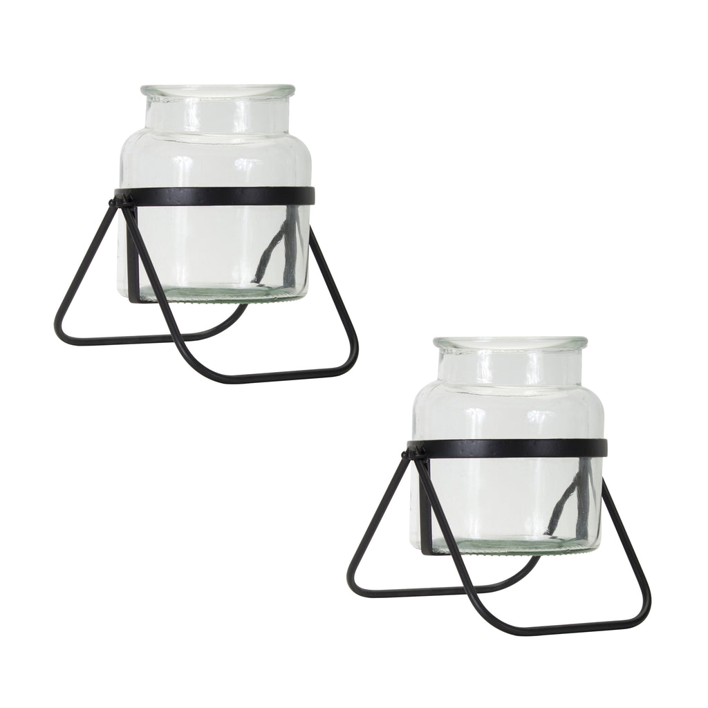 Set of 2, Vase in Stand - Bombay Mercantile